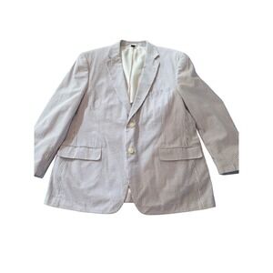 Haspel Mens Blue White Seersucker Blazer Sport Coat 100% Cotton 46R Cypress HL